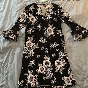 Black, white and pink accent floral dress